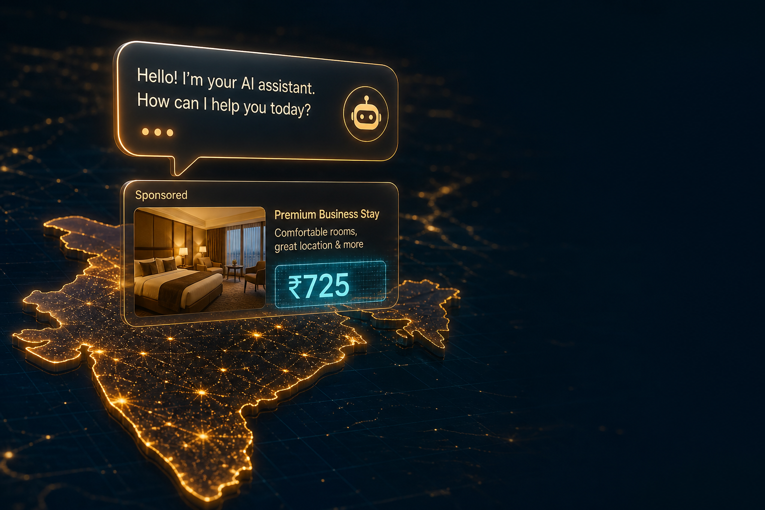 ChatGPT conversation interface with a clearly labelled sponsored placement below the answer, India market context