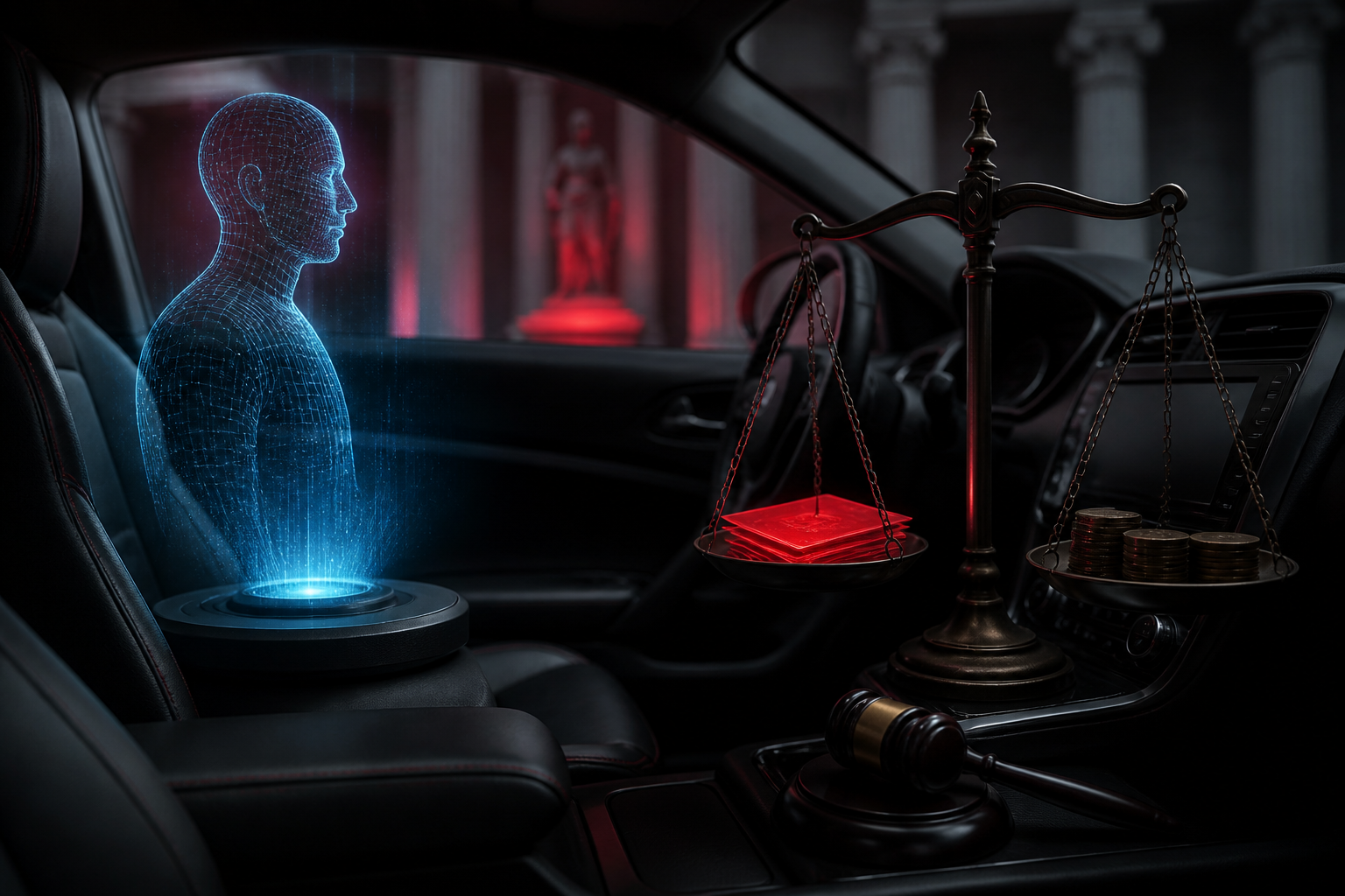 Algorithmic scale judging driver profile — GDPR enforcement metaphor